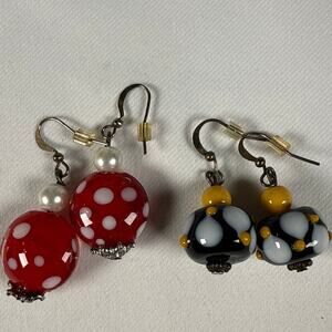Polka Dot Glass Bead Dangle Earrings Colorful Retro Statement Set Artsy Jewelry